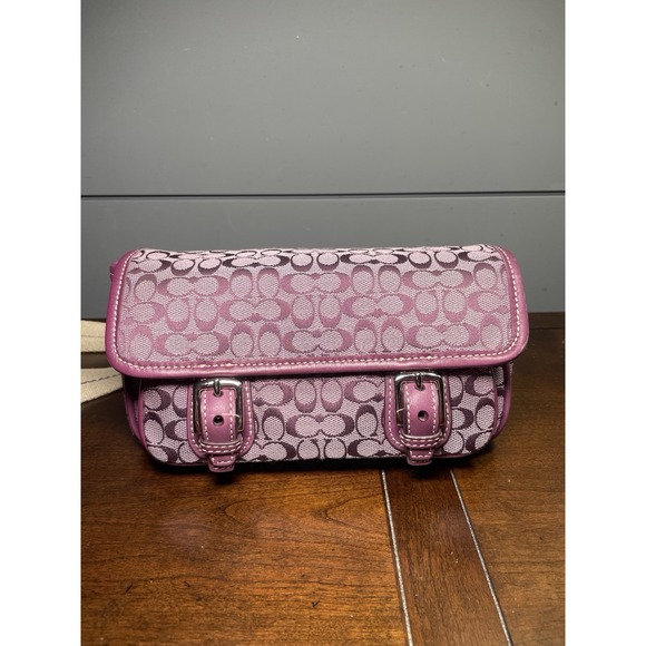 COACH Signature Purple Canvas Front Flap Fanny Pack/ Waist/Sling Bag RARE VTG EC